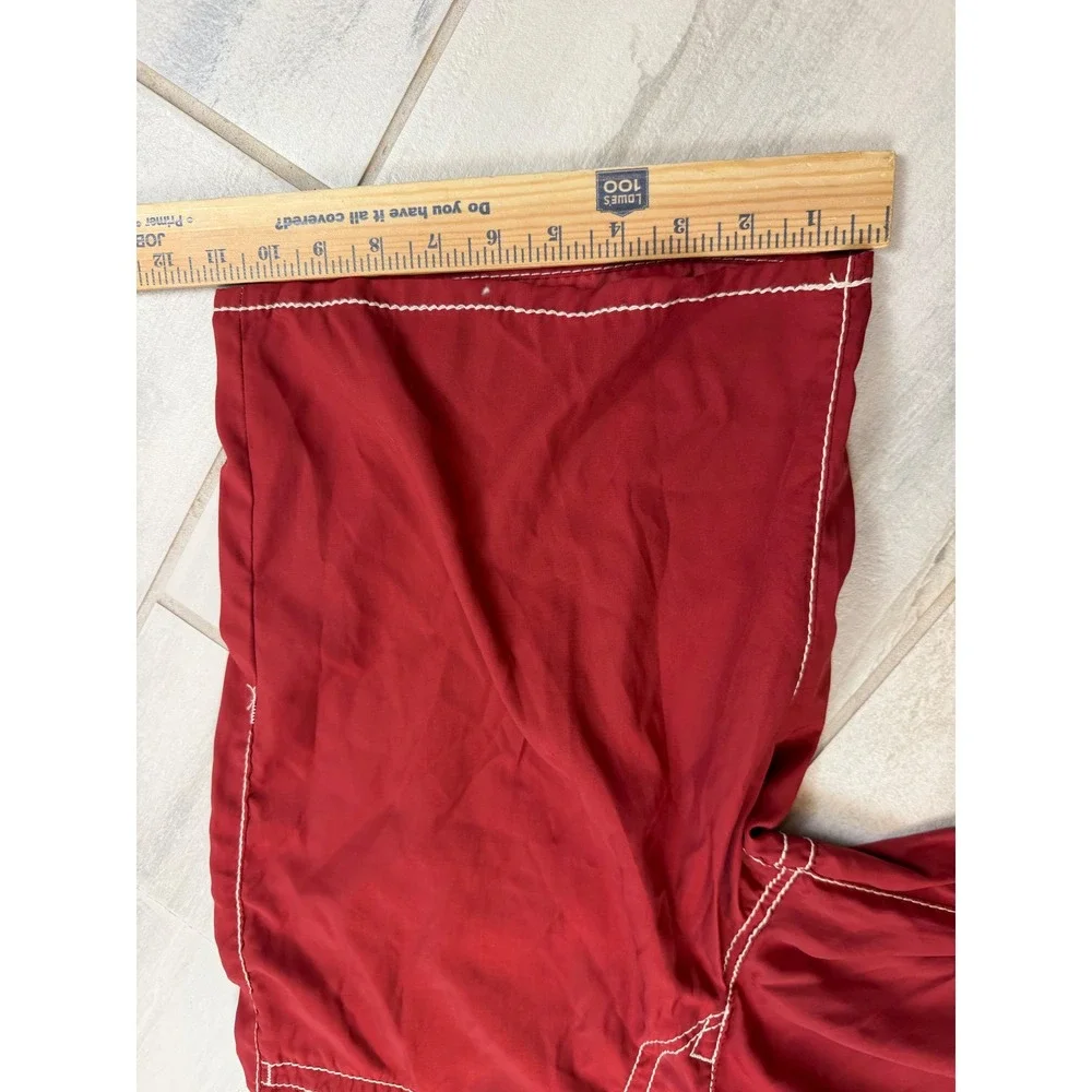 True Religion Ricky Relaxed Straight Red Shorts White Contrast Stitch Mens 33